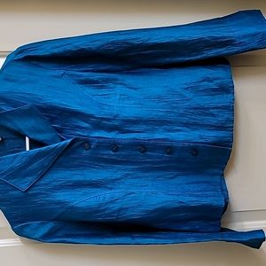 Aqua colored Jones NY 4P button-up blouse long sleeve crinkle